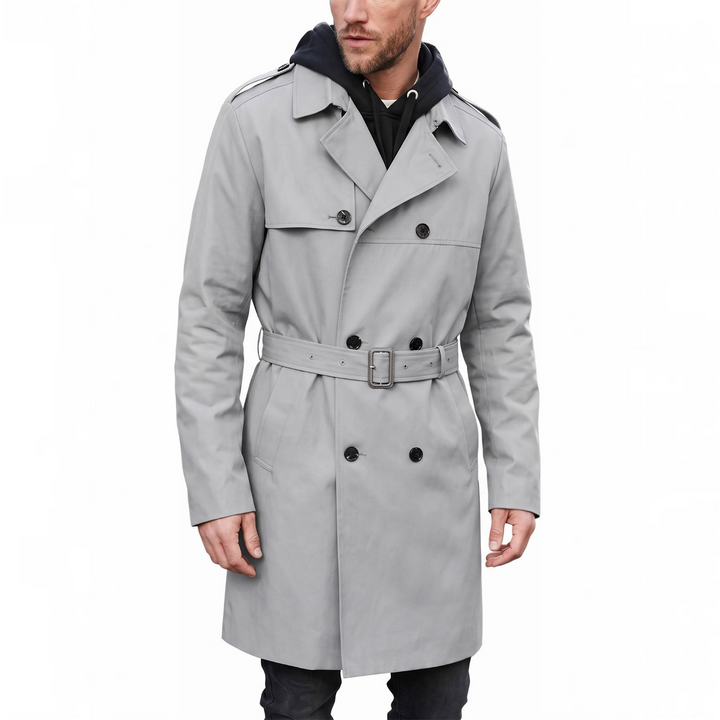 Long Trench Coat with Belt for Men