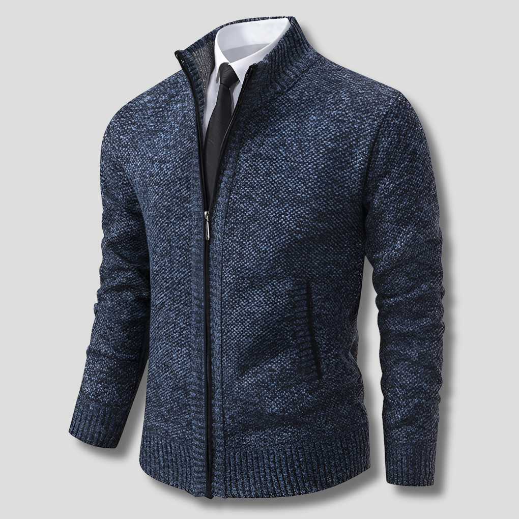 Men's cardigan with zip and stand-up collar