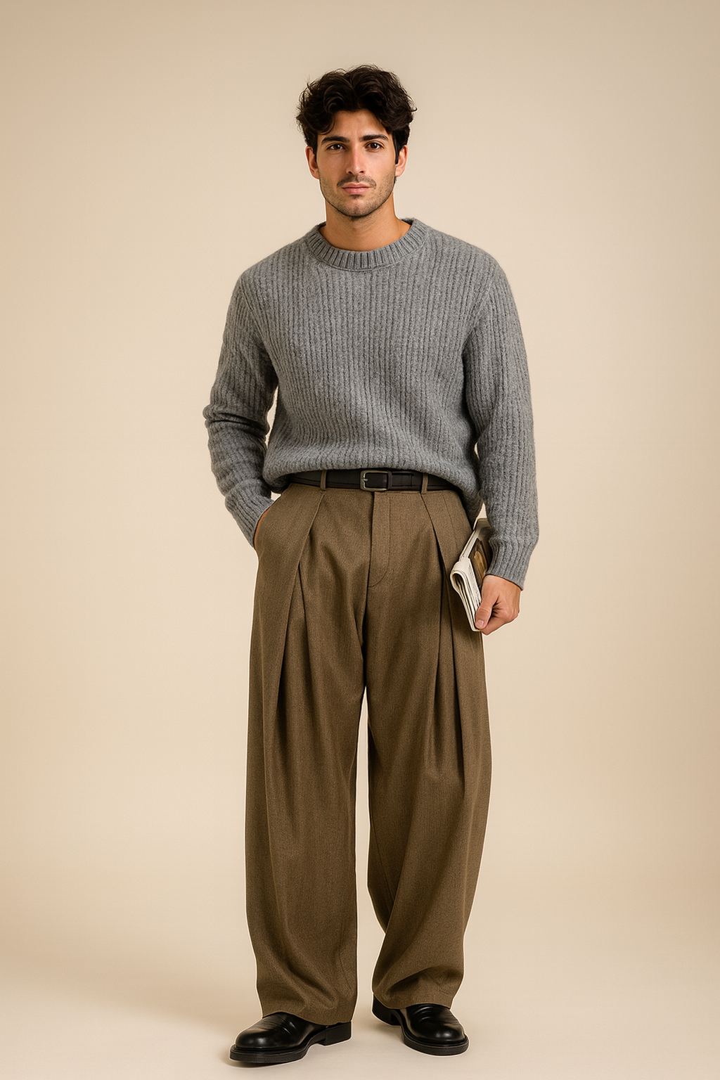 High-Waisted Pleated Pants for Men - full view