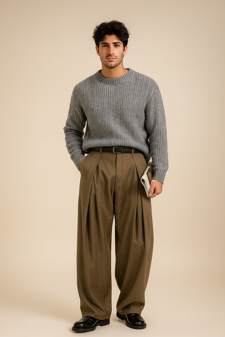 High-Waisted Pleated Pants for Men - full view
