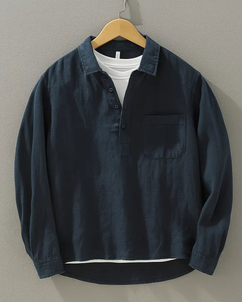 Relaxed popover shirt with chest pocket for men