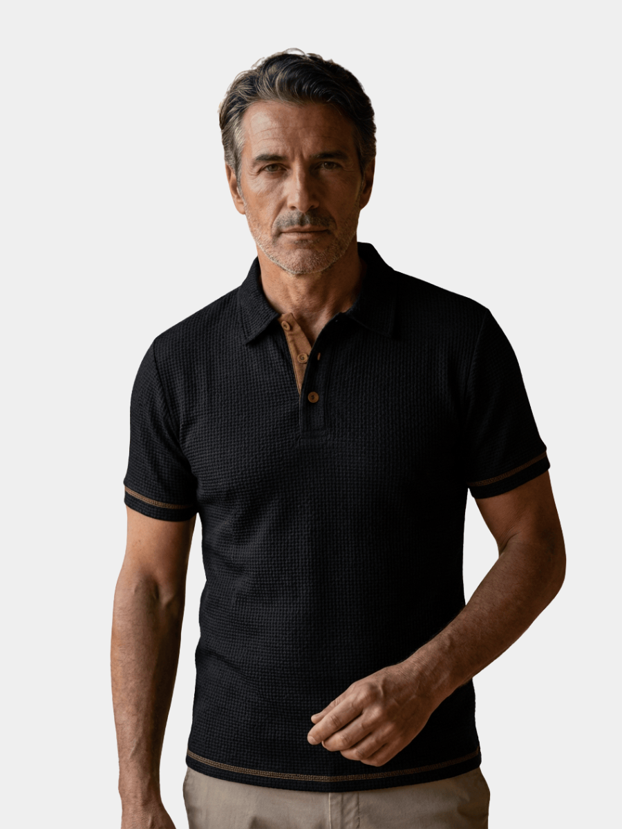 Herre strikket poloshirt med knapper