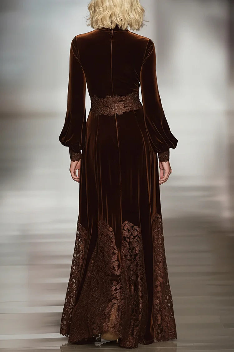 Maxi dress with lace and patchwork details for women