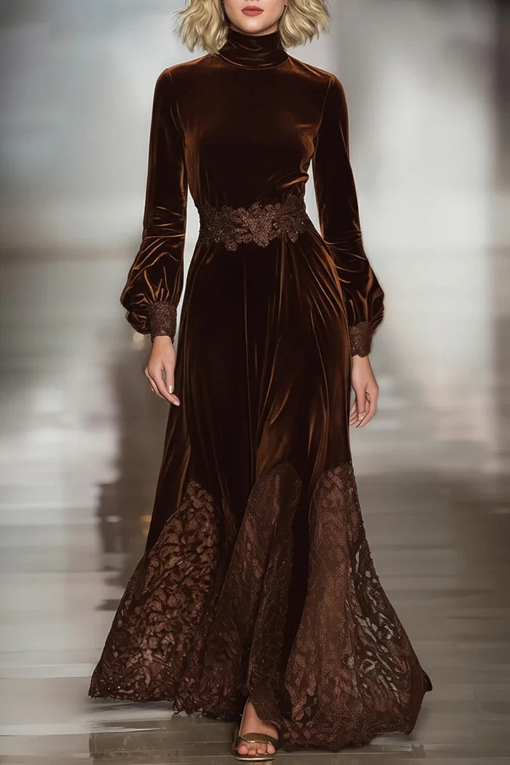 Maxi dress with lace and patchwork details for women