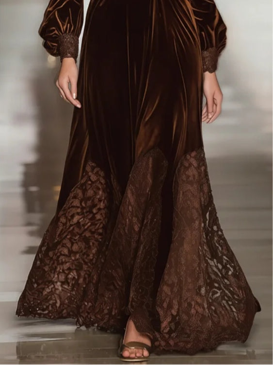 Maxi dress with lace and patchwork details for women