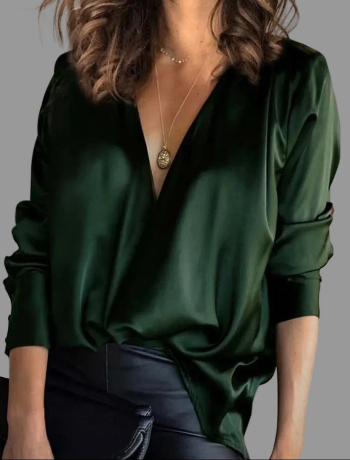 Satin Aftenbluse med Drapering til Kvinder
