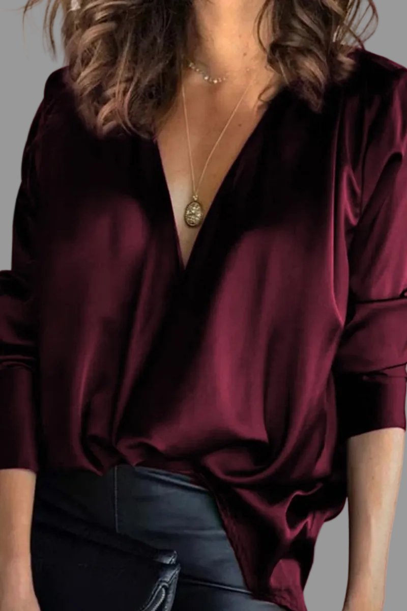 Satin Aftenbluse med Drapering til Kvinder