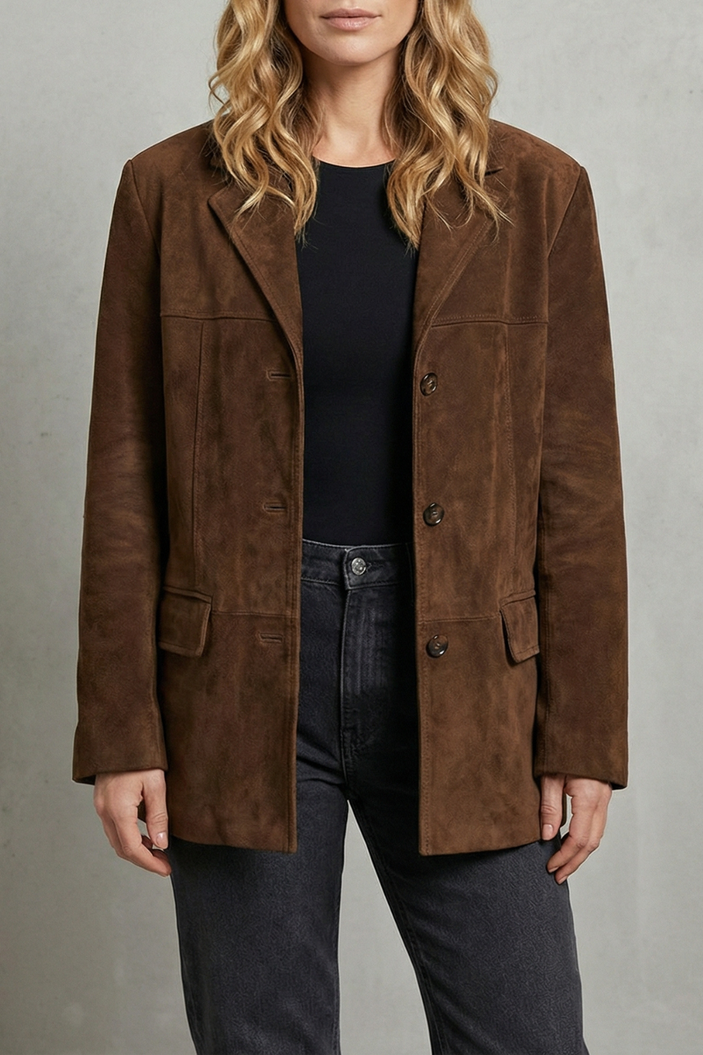 Suede Blazer med Strukturerede Skuldre til Kvinder