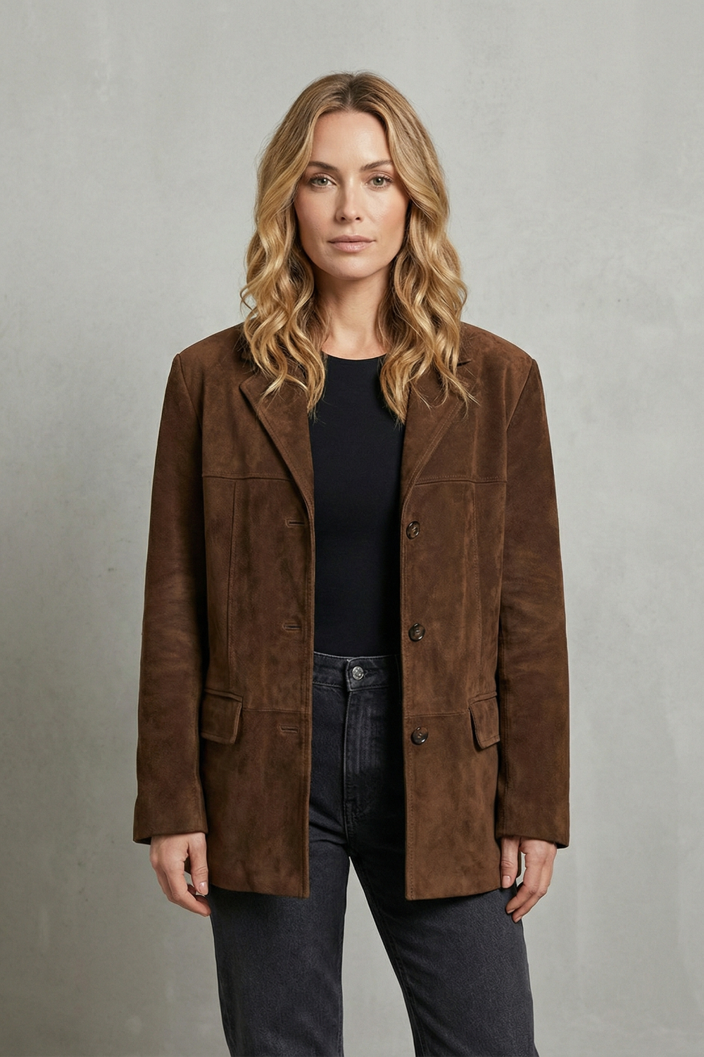 Suede Blazer med Strukturerede Skuldre til Kvinder