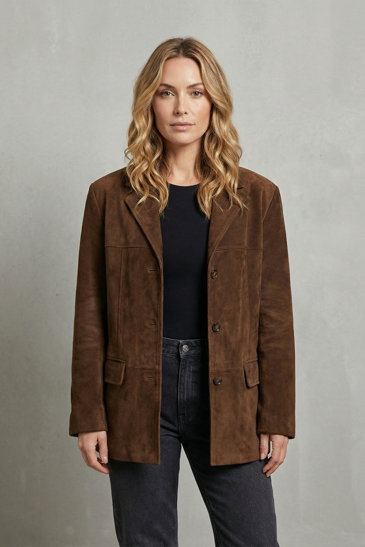 Suede Blazer med Strukturerede Skuldre til Kvinder