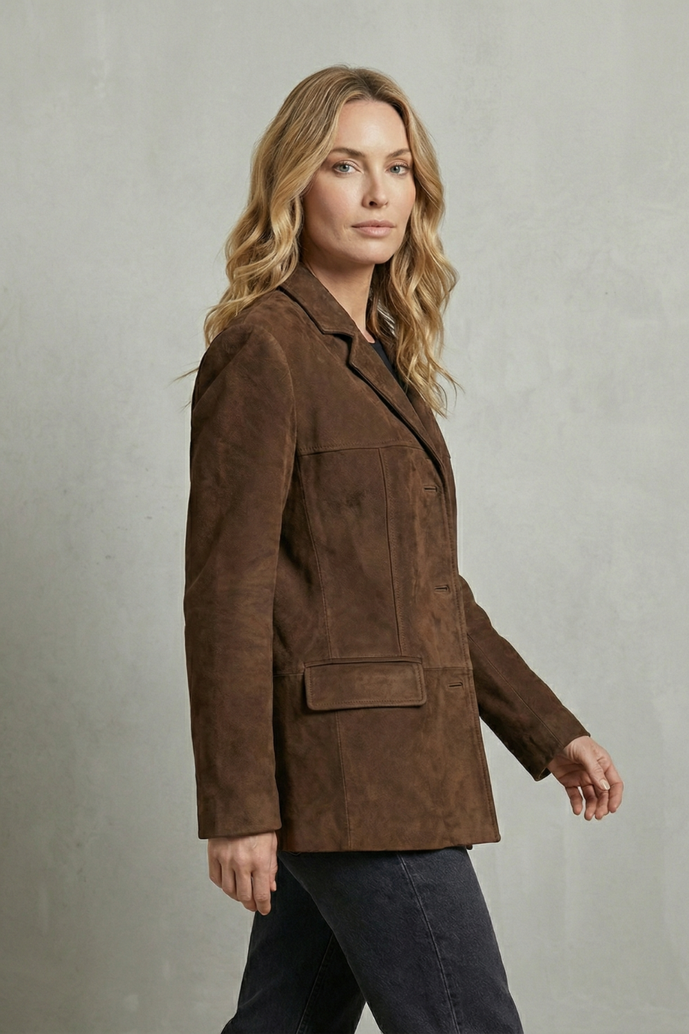 Suede Blazer med Strukturerede Skuldre til Kvinder