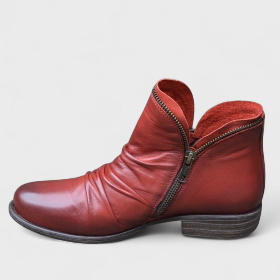 Women's Leather Ankle Boots with Zipper