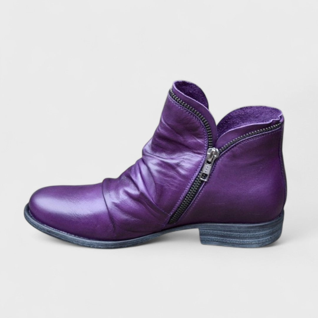 Women's Leather Ankle Boots with Zipper