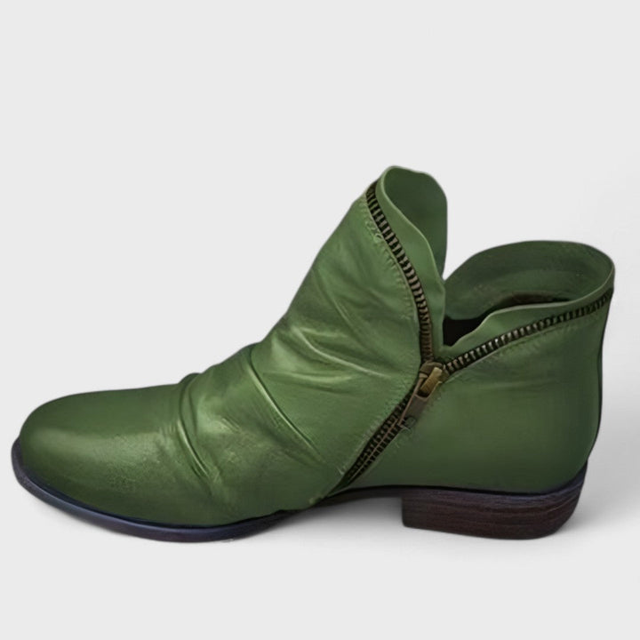Women's Leather Ankle Boots with Zipper