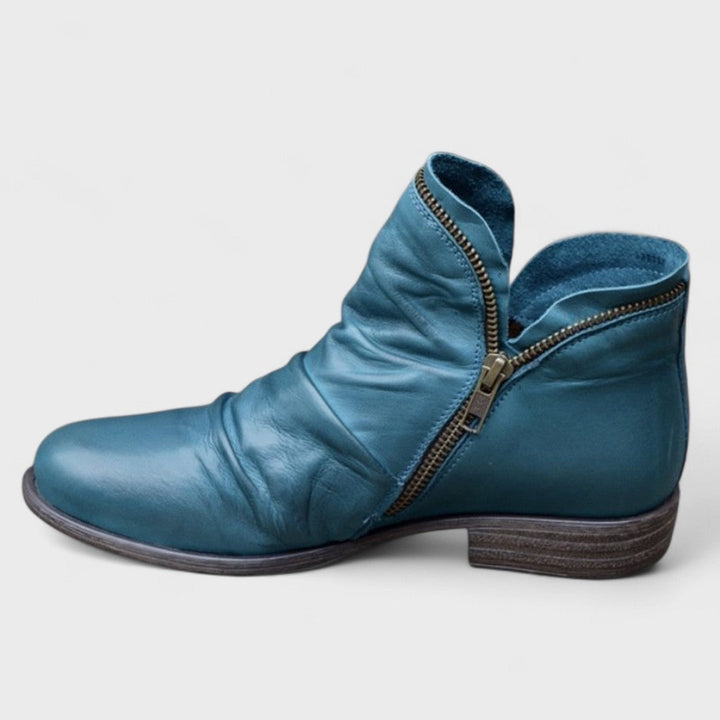 Women's Leather Ankle Boots with Zipper