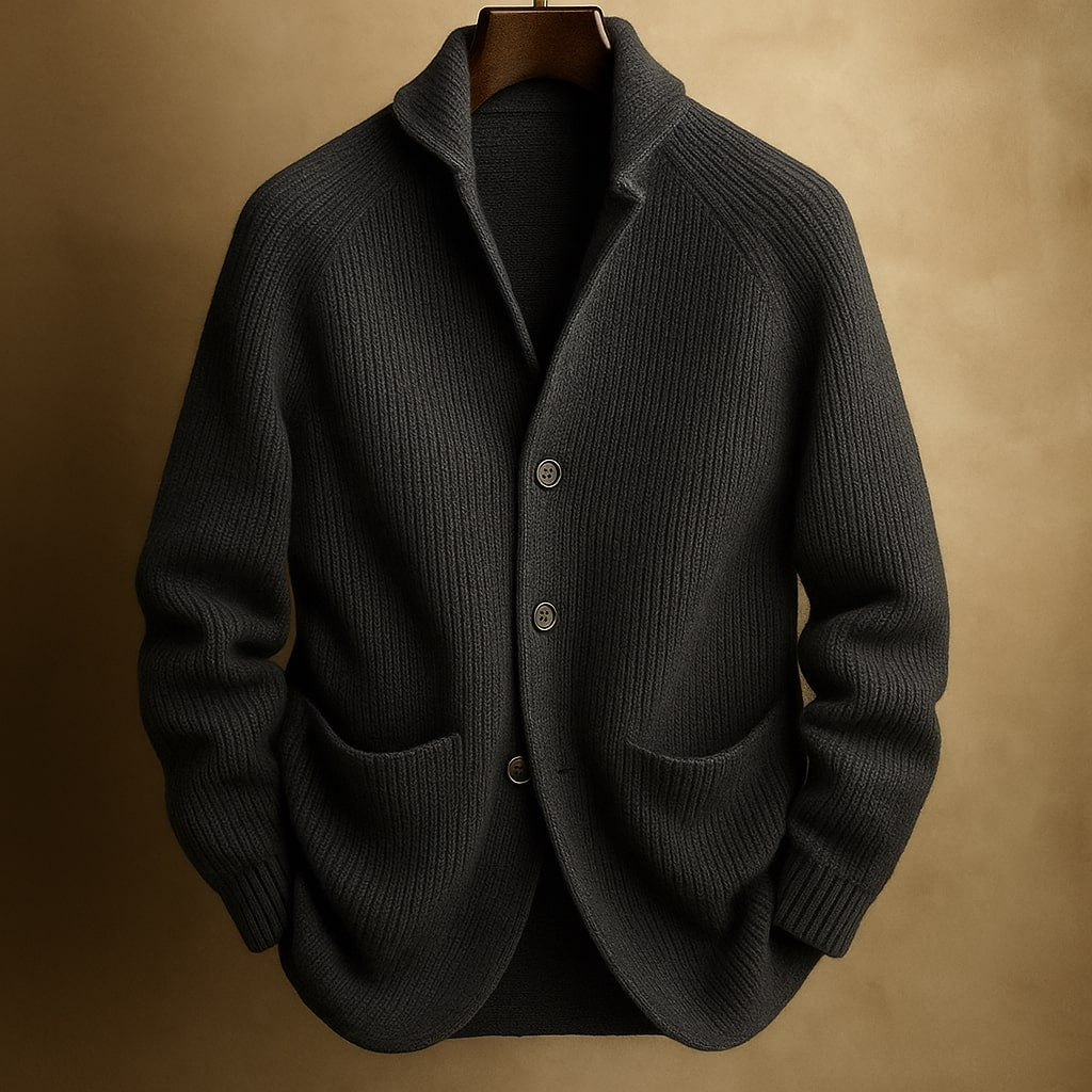 Men's Textured Button-Up Cardigan with Relaxed Fit