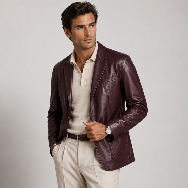 Men’s leather blazer with buttons