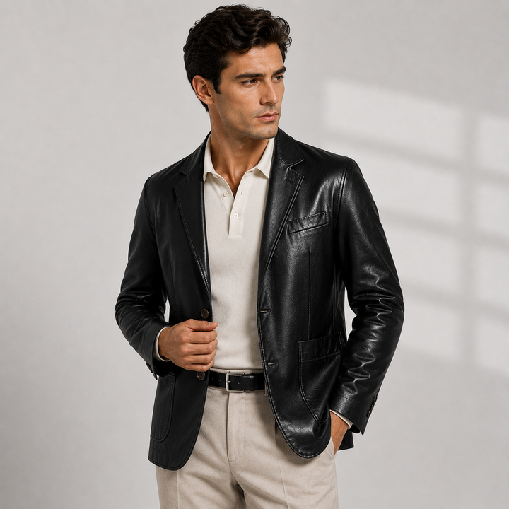 Men’s leather blazer with buttons
