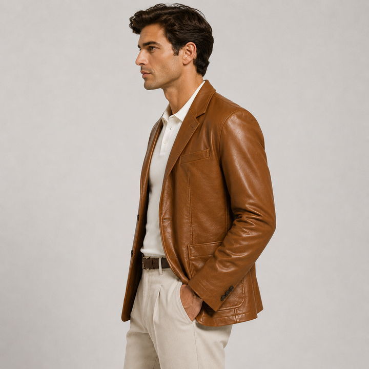 Men’s leather blazer with buttons