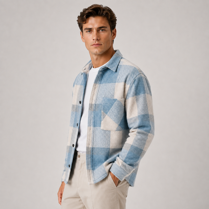Men's Plaid Flannel Overshirt Soft Warm Casual Shirt Jacket