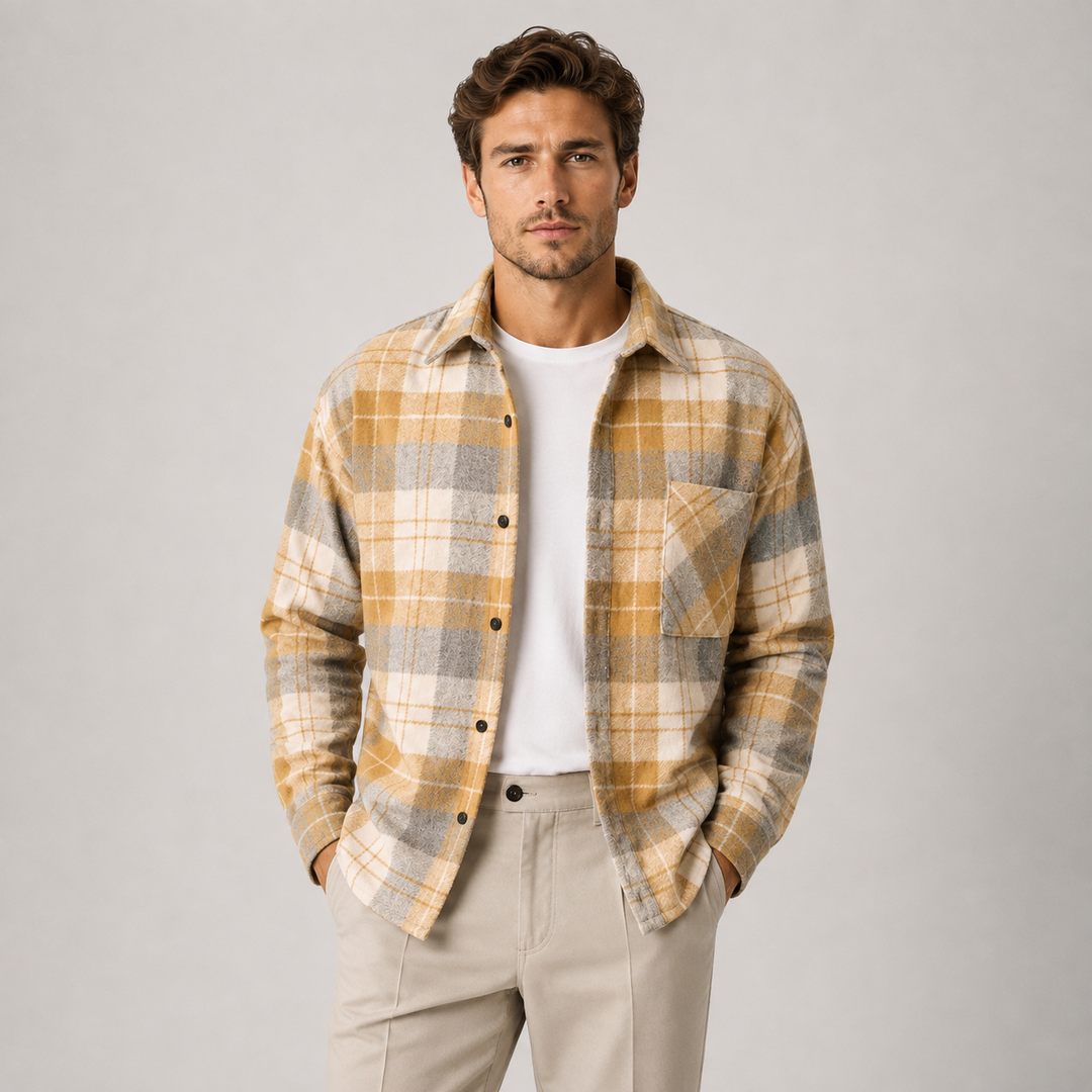 Men's Plaid Flannel Overshirt Soft Warm Casual Shirt Jacket