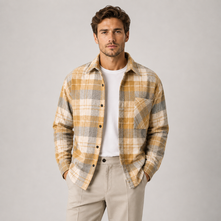 Men's Plaid Flannel Overshirt Soft Warm Casual Shirt Jacket