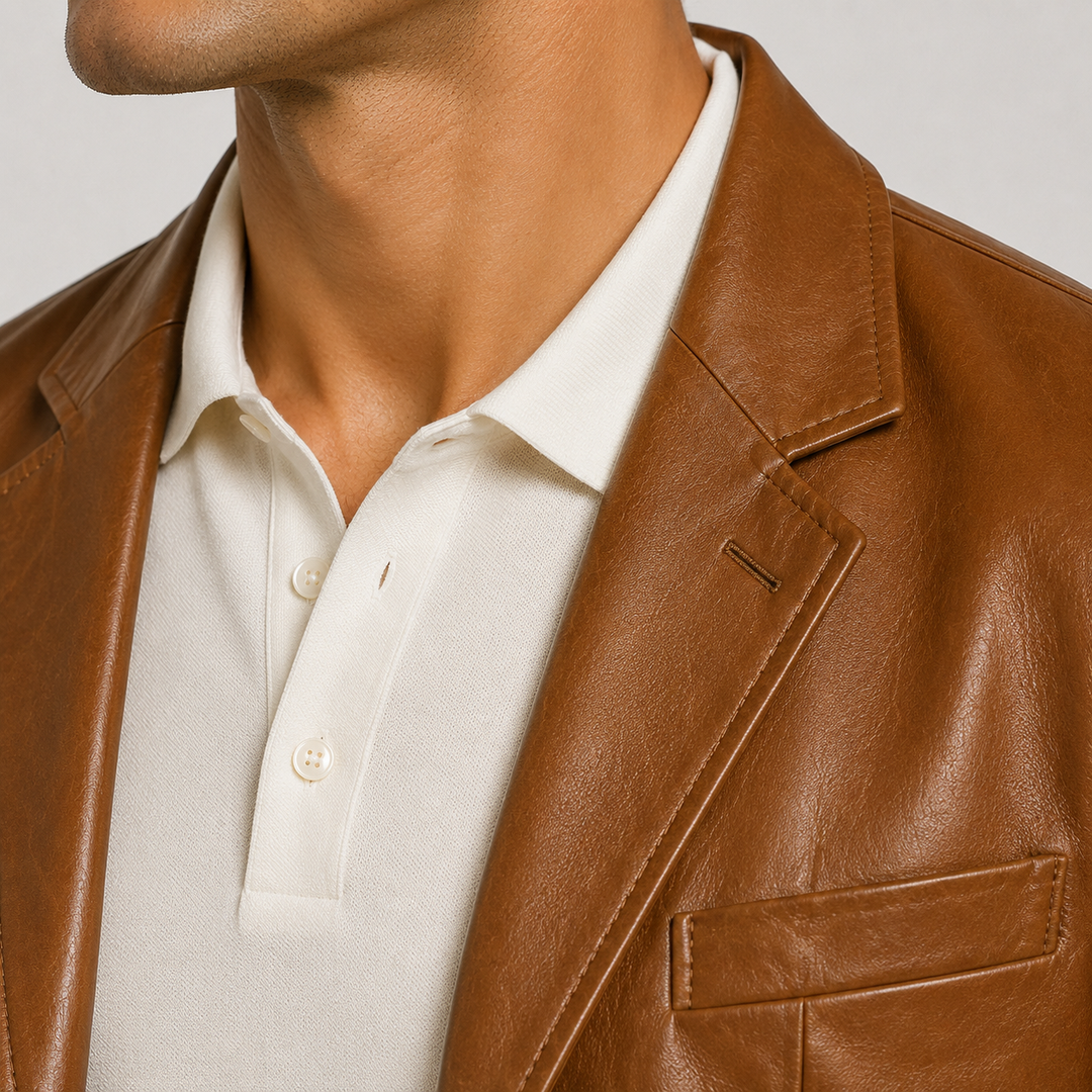 Men’s leather blazer with buttons