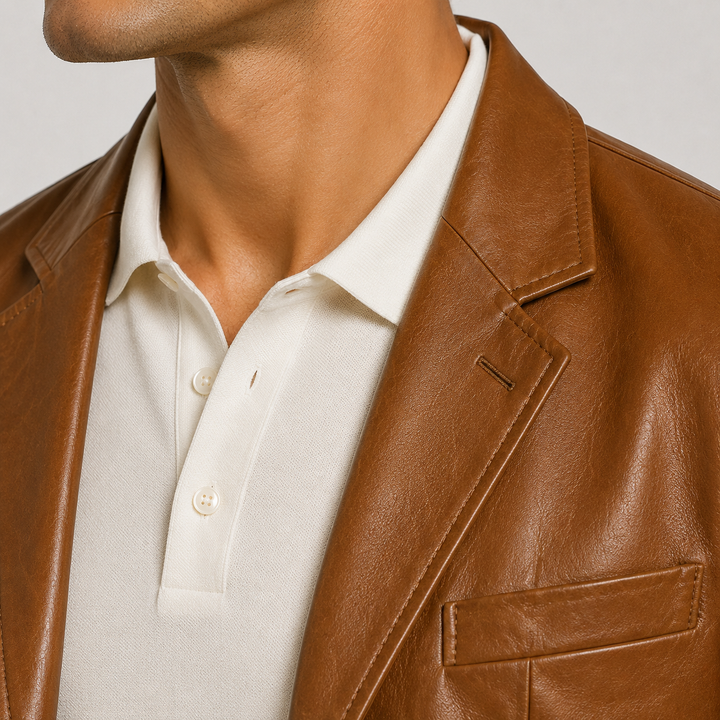 Men’s leather blazer with buttons