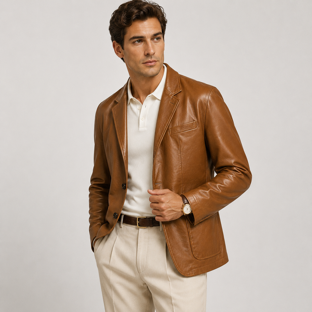 Men’s leather blazer with buttons