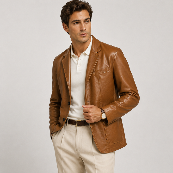 Men’s leather blazer with buttons