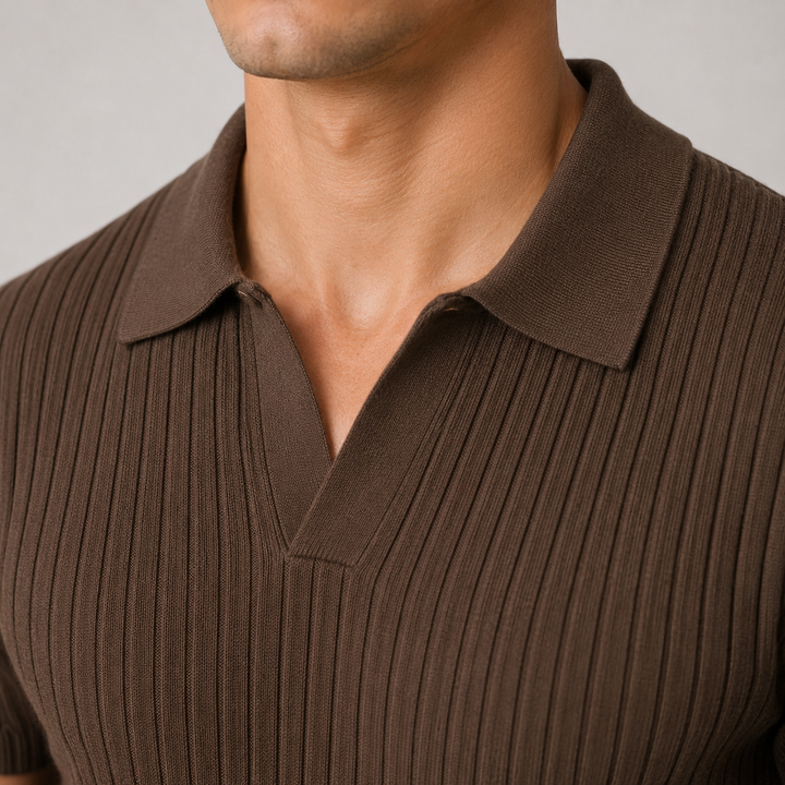 Knitted Polo Shirt with Classic Collar and Short Sleeves for Men