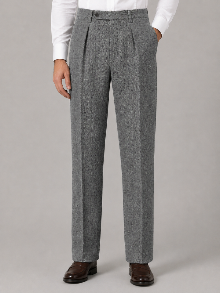 Men's Pleated Herringbone Trousers