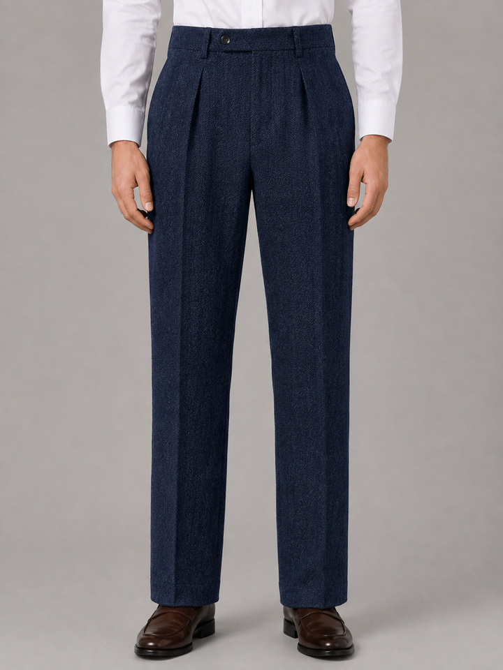 Men's Pleated Herringbone Trousers