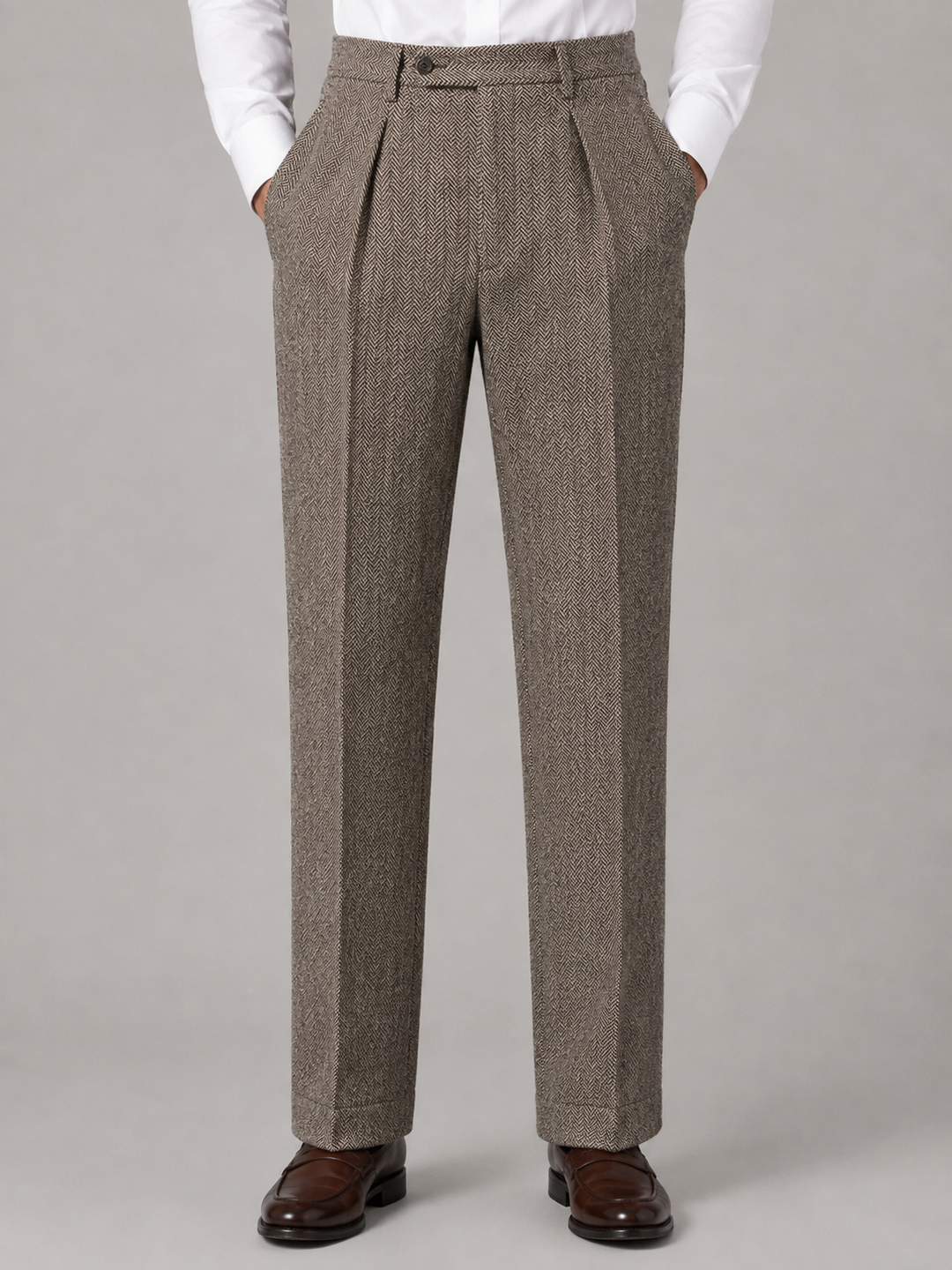 Men's Pleated Herringbone Trousers