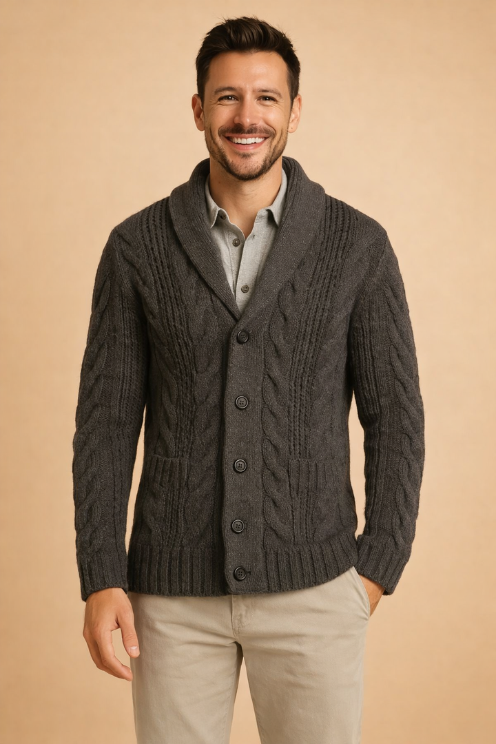 Chunky Strikcardigan med Sjalskrave og Knaplukning til Herrer