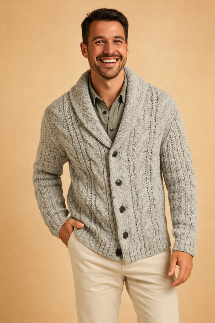 Chunky Strikcardigan med Sjalskrave og Knaplukning til Herrer