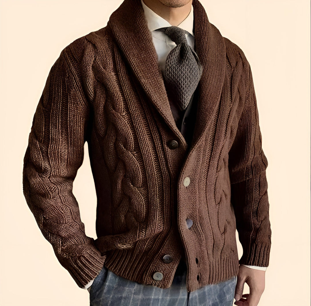 Chunky Strikcardigan med Sjalskrave og Knaplukning til Herrer