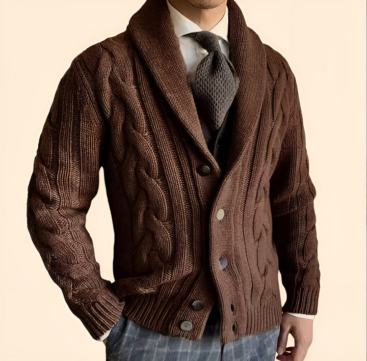 Chunky Strikcardigan med Sjalskrave og Knaplukning til Herrer