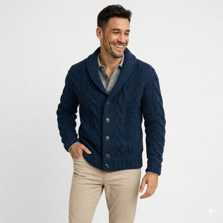 Chunky Strikcardigan med Sjalskrave og Knaplukning til Herrer