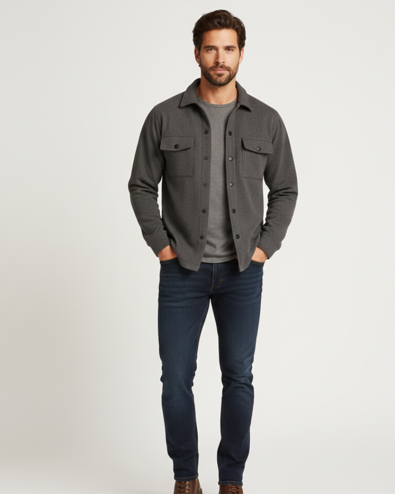 Men's shirt jacket with buttons and flap pockets