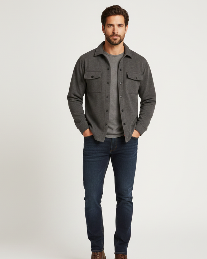 Men's shirt jacket with buttons and flap pockets