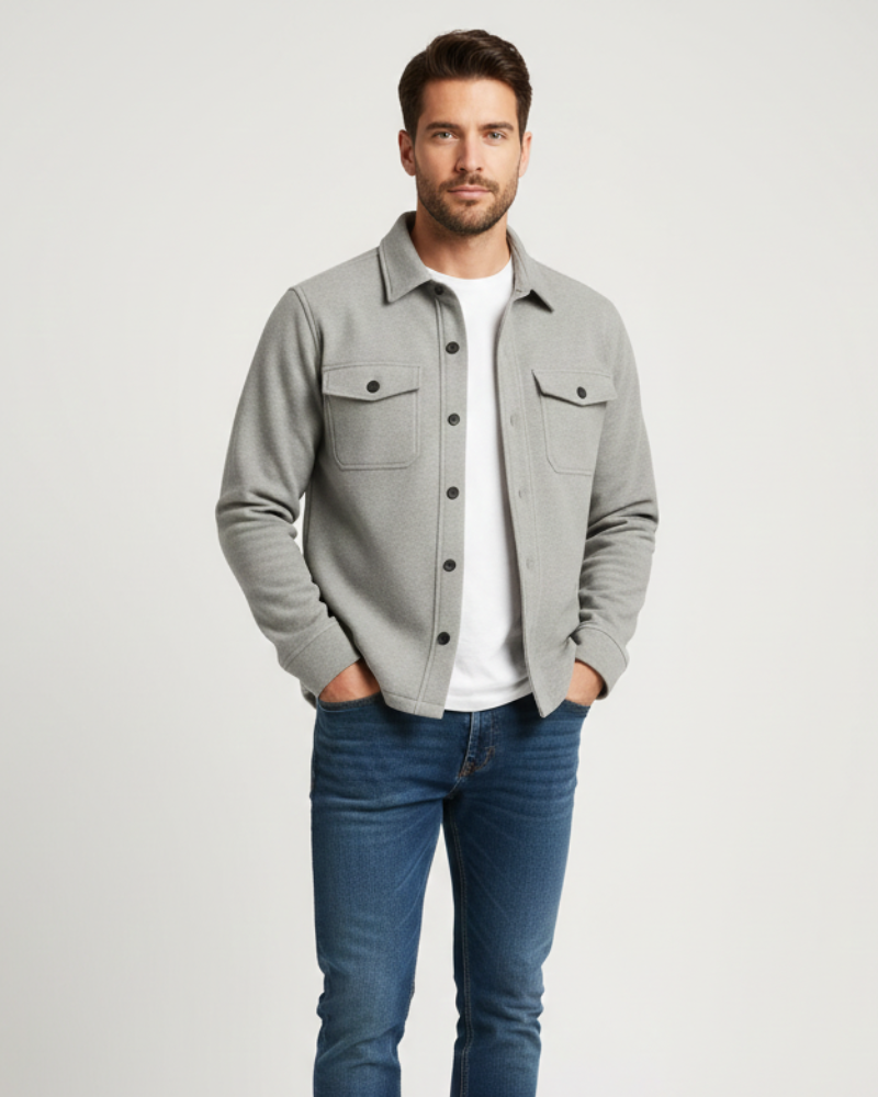 Men's shirt jacket with buttons and flap pockets