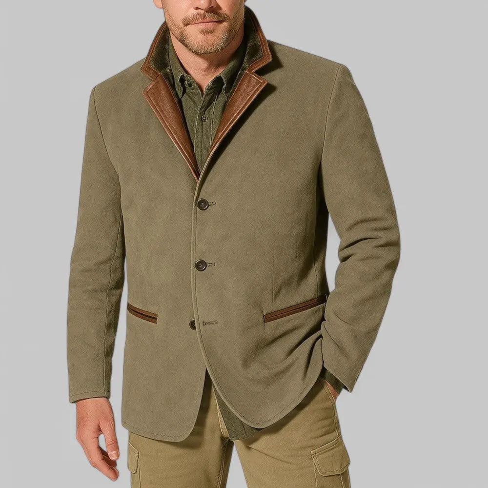 Men’s leather-trimmed blazer jacket