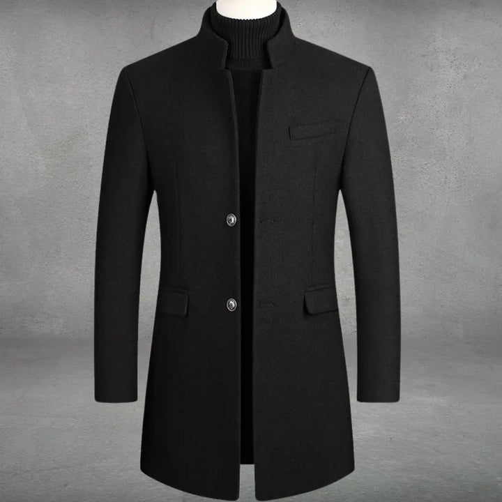 Men’s wool coat with stand-up collar