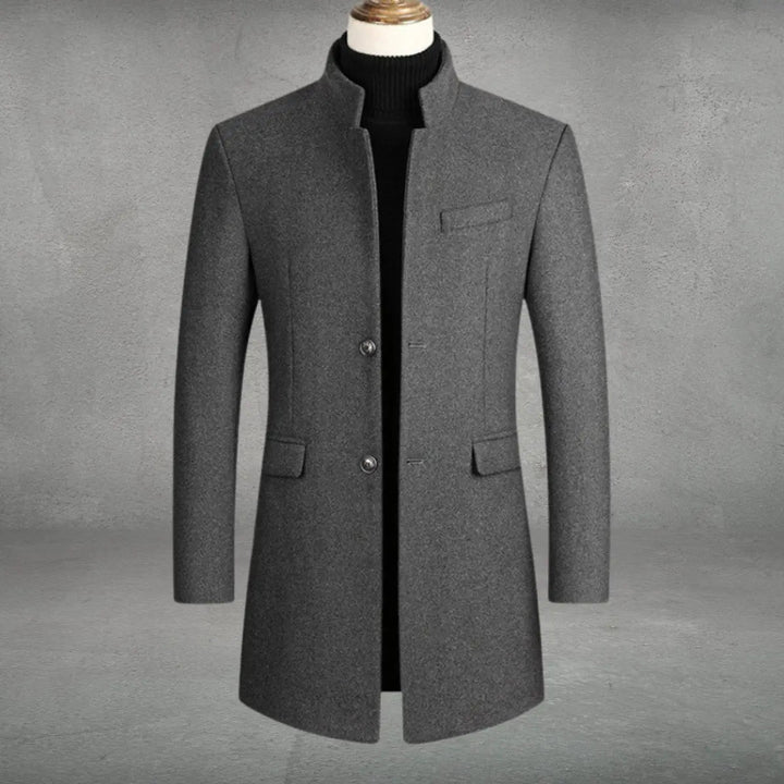 Men’s wool coat with stand-up collar