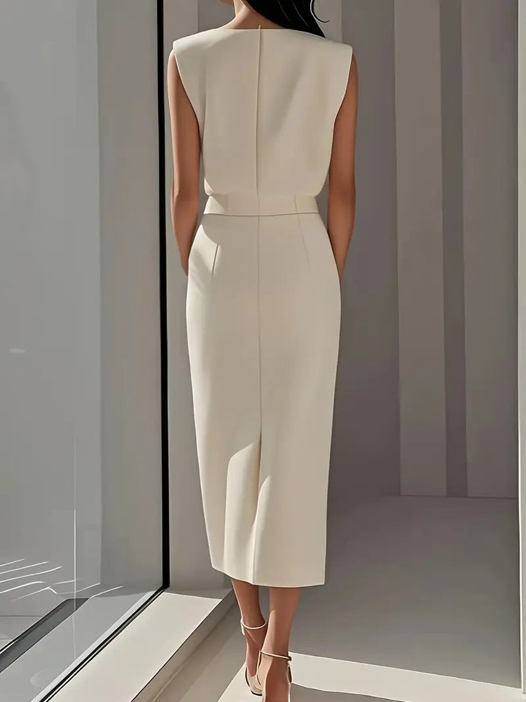 Midi dress with side slit for women
