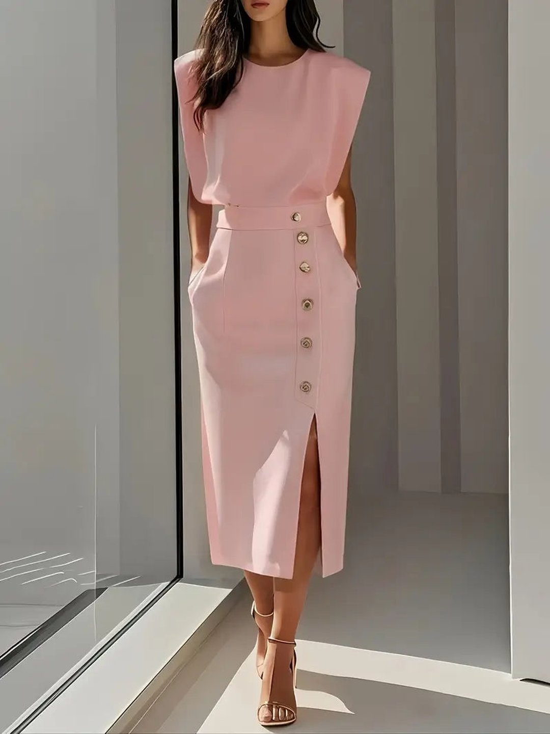 Midi dress with side slit for women