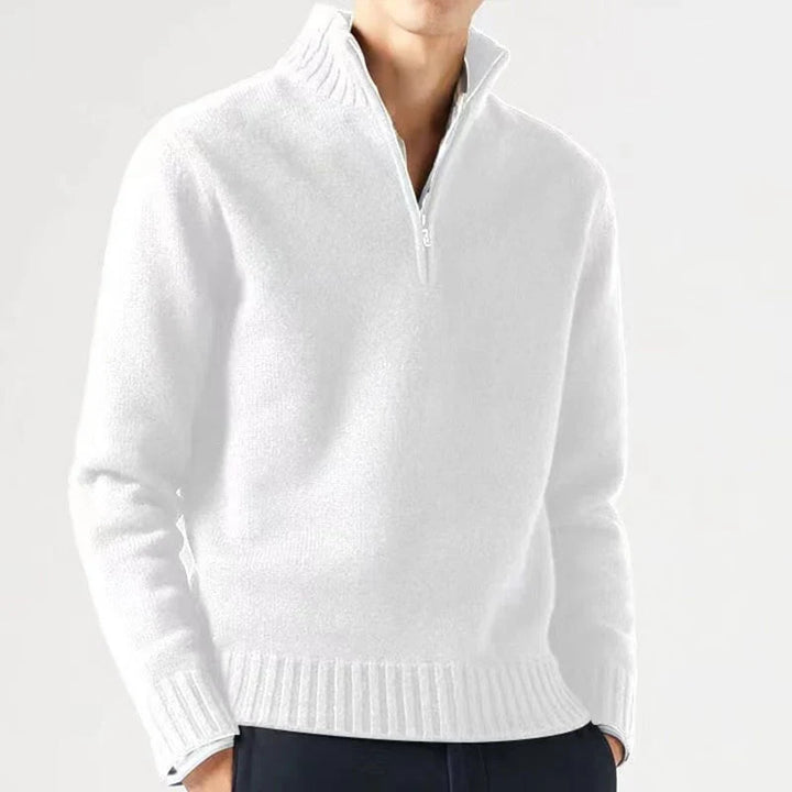 Herre sweater med halv lynlås og ribkant