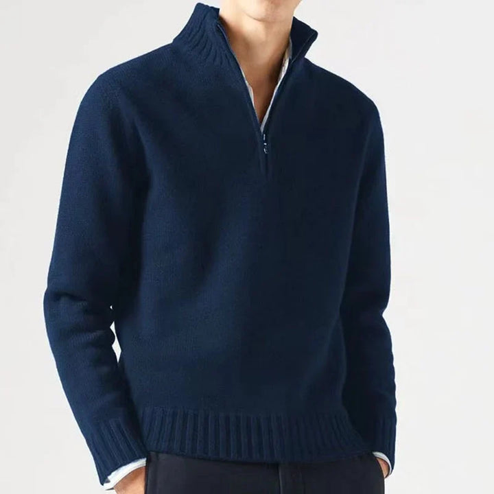 Herre sweater med halv lynlås og ribkant