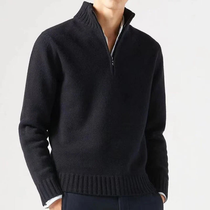 Herre sweater med halv lynlås og ribkant